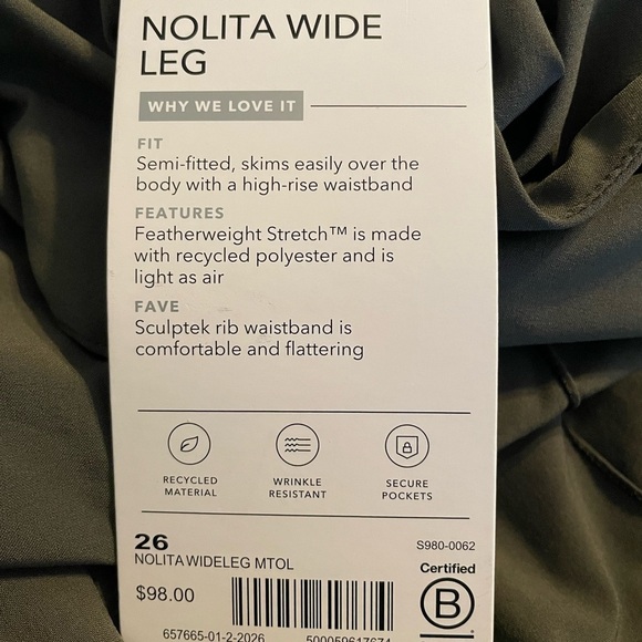NWT Athleta Womens Size 26 Nolita WIDE LEG Olive Athleisure Workout Sustainable - Picture 7 of 10